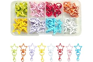Fubuuf Llavero Mosqueton Juego de 32 Llaveros Estrella Coloridos en Aleación de Zinc con Caja Organizadora Transparente,Mini Ganchos Giratorios para Bricolaje, Manualidades y Accesorios Creativos