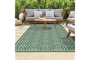 homeart Outdoor Rugs | Easy-Cleaning Indoor & Outdoor Area Rugs for Porch, Deck, Balcony, Garden, Picnic, Kitchen, Hallway | UV & Weather-Resistant Large Patio Rug Mats Green Cream, 200 x 290 cm
