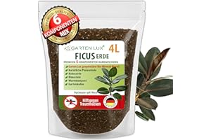Garten Lux Ficus ziemia 4 l – specjalna ziemia 6 w 1, bez torfu, przeciw komarom – do Ficus Benjamina, Elastica, Lyrata, Pumila, Carica, Microcarpa, Alii, Benghalensis i wielu innych