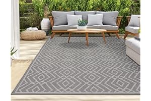 homeart Outdoor Rugs | Easy-Cleaning Indoor & Outdoor Area Rugs for Porch, Deck, Balcony, Garden, Picnic, Kitchen, Hallway | UV & Weather-Resistant Large Patio Rug Mats | Grey Cream, 200 x 290 cm