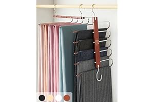 MORALVE Trousers Hangers Space Saving - 2 Pack European Beechwood Scarf and Jeans Hangers - Wardrobe Organiser and Space Saver Trouser Rack, Leggings Hanger, and Scarf Holder with 360° Swivel Hook