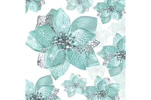 WILLBOND 36 fiori finti a forma di stella di Natale glitterati, fiori di Natale, decorazioni per matrimoni, albero di Natale, Capodanno, ornamenti (blu-verde)