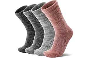 MOSEY KOSY 4 Pares de Calcetines de Lana Merino para Caminar y Senderismo Cálidos Extra Grosos Térmicos Cómodos con Corte Alto para Trabajo para Mujer y Hombre