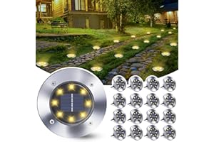 Qedertek Luz Solar Exterior Jardin 8 LED 16 Pack Luces Solares de Tierra, Lampara Solare Exterior IP65 Impermeable Blanco Cálido Luces Solares para Césped, Patio, Camino, Escalón, Entrada de Garaje