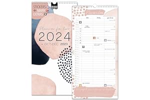 SPIELEFABRIK Couple planner 2024 3 columns PASTEL planner for two 2024 and Oct-Dec 2023, partner calendar 16x32,5cm, calendar for couples 2024, wall planner 2 persons simple, minimalistic, design