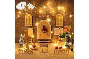 BOLWEO Wichteltür Set, 56 Stück Wichtel Zubehör Weihnachten Weihnachtswichtel Tür Set mit 2pc Weihnachtsdeko Licht, mit Wichtel Schablone, Feentür Wichtel Set für Advent, Weihnachten Geschenke