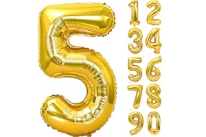 JARTTY Palloncino Numero 5 Oro (102cm), Palloncini Compleanno 5 Anni, Numeri Gonfiabili Compleanno Grandi, Palloncino Numero Foil Gigante