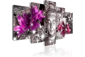 CUADROS B&D XXL murando - Cuadro en Lienzo Buda Zen Spa 200x100 cm Impresión de 5 Piezas Material Tejido no Tejido Impresión Artística Imagen Gráfica Decoracion de Pared Flores Naturaleza h-C-0029-b-o