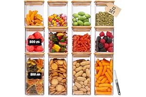 Deco haus® Juego de 12 [+ETIQUETAS] Tarros de Cristal - Botes de Cristal con Tapa - Botes Cocina Almacenaje Cristal - Tarros Cristal con Tapa - Bote Cristal Cocina - Tarro de Cristal con Tapa