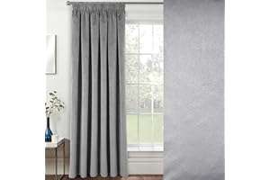 Enhanced Living Velvet Grey Thermal 100% Blackout Door Curtain Panel with Tape Top - 66 x 84 Inch (168 x 214cm) - Supersoft Energy Saving & Noise Reducing Curtain for Living Room & Bedroom.