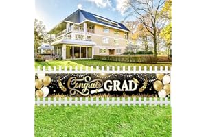KatchOn, Black and Gold Congrats Grad Banner - Xtralarge, 120x20 Inch | Grad Yard Sign for Black and Gold Graduation Decorations 2025 | Graduation Banner, Class of 2025 Decorations