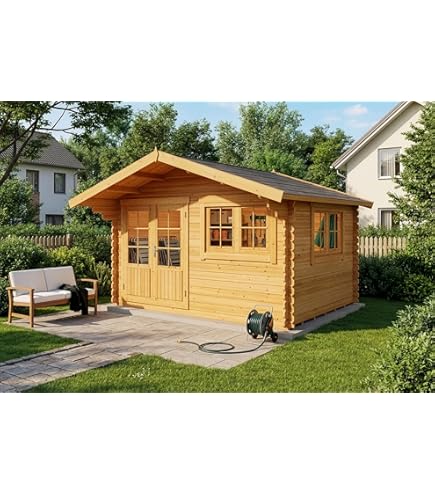 Tuinhuis Gabriel-34 met houten vloer, gereedschapsschuur 400x300, 10,07 m², 34 mm wanddikte, houten schuur in logbouw incl. ramen, dubbele ramen en deurimpregnatie van gelamineerd hout (grenen