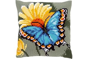 Vervaco Punto De Cruz Kit Cojin Decorativo Mariposa Manualidades Adultos Decoracion Bordar Kit Principiantes Completo DIY Bordado Creativo Regalo ca. 40x40 cm Cross Stitch Embroidery