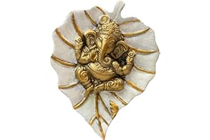 Charmy Crafts Metal Ganesha On Leaf, Wall Hanging Article for Wall Decor, Wedding Gifts, Best for Housewarming, Room Decor (White)