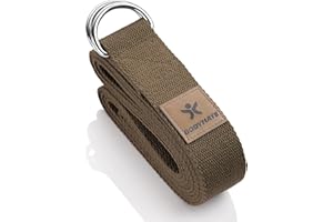 BODYMATE Cinturón de Yoga, Correas para Estiramiento, Banda de Fitness Pilates, Strap Belt de Algodón Natural 100%