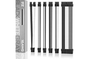 EZDIY-FAB Przedłużacz kabla Sleeved Cable do zasilania z Combs, 24-pinowy, 8-pinowy, 4+4-pinowy, czarny, szary i biały