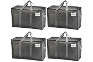 VENO Pack de 4 Bolsas de Almacenamiento para la Mudanza Extra Grande con Cremallera, Alternativa a las Cajas para Mudanzas, Bolsa de Viaje Plegable con Bolsillo para Etiqueta (Gris, Pack de 4)