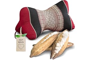 Livasia Coussin appuie-Nuque Coussin os - Ø 15x32cm - Coussin cale-Nuque en Forme d’os, Coussin de Sofa, Coussin de Lecture kapok, Jardin Balcon, Coussin de Voyage Fait Main (Rouge/Noir)