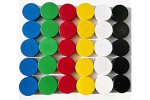 SPIELTZ Fichas de juego: grandes fichas de madera para juegos de mesa, 318 mm, piedras grandes para damas, fichaschips de madera o marcadores. (30 discos en 6 colores: amarillo, rojo, azul, verde, negro,