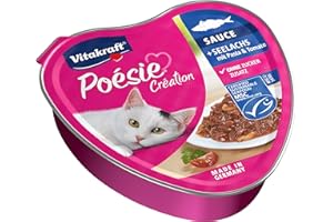 Vitakraft Poésie Création, comida húmeda para gatos, en salsa, con abadejo, espinacas y tomate, alimento húmedo gatos adultos, sin azúcares añadidos (1x 85g)