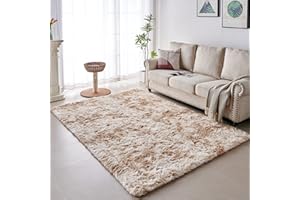 VOFUSHON Dywan z wysokim runem Shaggy, na korytarz, nowoczesny, puszysty, miękki, kolorowy dywan batikowy, duży dywan do salonu, dekoracja / sypialni / pokoju dziecięcego (khaki, 160 x 230 cm)