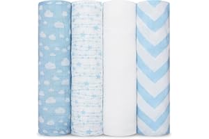 Comfy Cubs Muslin Baby Blanket for Newborn, Baby Swaddle Blanket, Neutral Receiving Blanket for Boys and Girls (Blue)