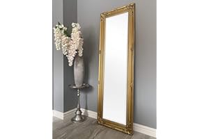 DOWNTON INTERIORS Antique Gold Tall Ornate Dressing Wall Mirror with Bevelled Glass - Overall Size: 142cm x 47cm
