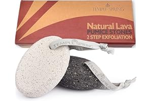 Juego de piedra pómez - Piedras pómez de lava natural Temple Spring - Limpiador de roca de lava y lima de pies - Exfolia exfoliantes - Juego de piedra blanca y negra (2 unidades)