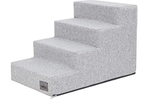 BJIRD Hundetreppe, Katzentreppe, Antirutsch und Beständig - Haustiertreppe mit 4 Stufen für kleine Hunde - 60 x 40 x 40 cm - Inari - Asche