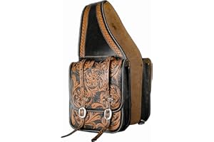 Hulara Sac de Selle Western en Cuir de Buffle Pleine Fleur pour Cheval - Sac de Selle Bicolore pour Chevaux