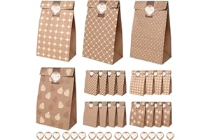 Romon, Pochette Cadeau de 16 pièces avec 16 Autocollants pour Sac Cadeau Noel, Sachet Papier Kraft, sacs à sandwich, Sac Cadeau Anniversaire, Sacs Cadeaux de mariage, etc.
