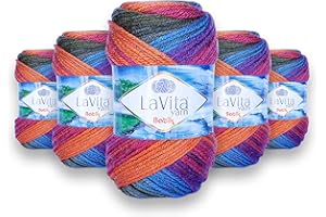 LaVita Yarn BATIK DG17 - Hilo de lana para tejer a mano, paquete de 5 unidades , 100 % hilo deportivo acrílico, 100 g por ovillo, 170 m