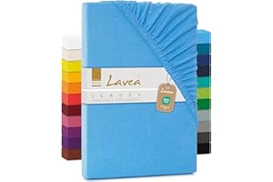 Lavea® Lenzuolo con Angoli Singolo 90x200 cm - 100% Cotone Morbido e Traspirante - per Materassi alti fino a 20 cm - con Elastico in Jersey - Azzurro cielo