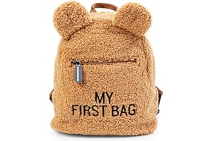 CHILDHOME, Sac À Dos Enfant Bébé, Ecole, Maternelle, Crèche, Deux Compartiments, Contenance Adaptée Lunchbag/Bouteille, Boucle De Sécurité Amovible, Déperlant, My First Bag, teddy beige