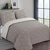 Vision Hugo Beige - 100% Cotton - Double Reversible Duvet Cover Set 260 x 240 cm with 2 Pillowcases 65 x 65 cm for Extra Larg