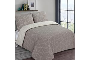 Vision Dwustronny zestaw poszewek na kołdrę - beżowy Hugo - poszewka na kołdrę 200 x 200 cm z 2 pasującymi poszewkami na poduszkę 65 x 65 cm - 100% bawełna