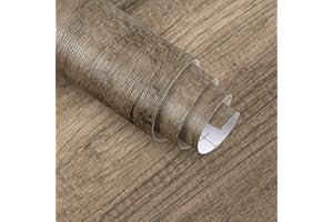 JSEVEM 40CM×3M Thick Light Brown Grey Wood Wallpaper Peel and Stick Removable Matte Textured Gray Wood Grain Contact Paper Vinyl Wrap Self Adhesive Wooden Furniture Sticker for Drawer Kitchen Cabinet