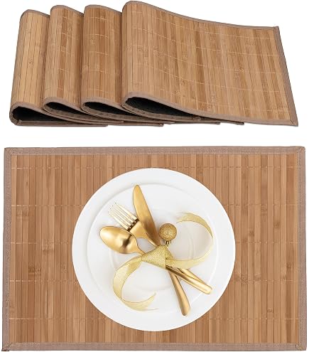 HOMESCAPES Leder-Tischset 4er-Set – Patchwork Aus Ziegenfell, 46x30 Cm, Mit Filzunterseite