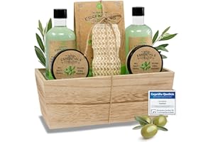 ‎ACCENTRA Accentra Olive Gift Set in Wooden Basket Bath, Spa and Shower Set Olive Fragrance, 6 Piece Gift Set in Decorative Wooden Basket, Best Gift for Birthday, Valentine's Day