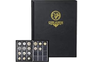 Uncle Paul Album de pièces de Monnaie 120 Pochettes – Livre de Collection de pièces de Monnaie avec 10 Pages, Support de Grille 45 x 43 mm pour Livres, Pence, Cents, Dollars, Nickel (Noir) CS48120BK