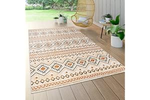 Paco Home Tapis Extérieur Résistant Aux Intempéries Balcon Cuisine Boho Vintage Moderne Crème Orange Gris, Dimension:80x150 cm