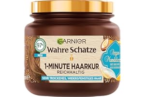 Garnier Wahre Schätze odżywcza odżywcza 1-minutowa kuracja do włosów suchych i niesfornych, z olejkiem arganowym i olejkiem migdałowym dla gładkich, wegańska formuła, 1 x 340 ml