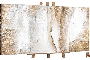 YS-Art Luxus Abstrakt Design Acryl Gemälde auf Leinwand Ästhetik handgemalt Wandbilder Wohnzimmer modern Wohndekor Bilder Büro Gold Beige echte Kunst 160x80 cm