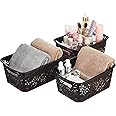 Amazon Brand - Solimo Royal Multipurpose Storage Basket - Small (Set Of 3, Brown), Fabric, Rectangular