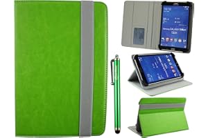 Emartbuy Universal 7-8.8 Inch Green Multi Angle Folio Wallet Case Cover With Card Slots Grey Elastic Strap and Stylus Pen Compatible With Selected Devices Listed Below