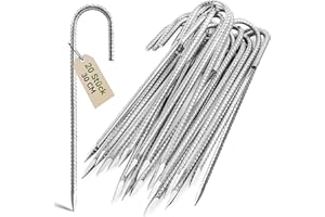 Graxury 20 Stück 30cm Schwere Trampolin-Zeltanker-Bodennägel - Verzinkter Stahl Rostfrei J-Haken-Rebar-Pfähle passend für Trampoline, Camping, Gartenschuppen, Schaukeln mit Meißelspitzenende