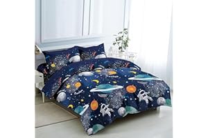 ETREXONLINE Juego de Funda Nórdica 3 Piezas Cama 105 Microfibra Suave Transpirable - 1 Funda Edredón 180x220 cm, 1 Bajera 105x200+28 cm y 1 Funda Almohada 50x130 cm (Galáctico)