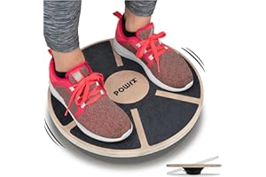 POWRX Balance board madera Ø 39 cm - Tabla de equilibrio para ejercicios de Gimnasia, Fisioterapia y Propiocepción - Superficie Antideslizante + PDF Workout