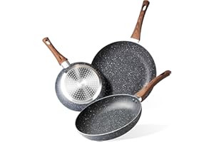 nuovva Induction Hob Pan Set – 3pcs Non Stick Frying Pan – Kitchen Cookware Nonstick – Marble, 20cm, 24cm & 28cm Frying Pans Set