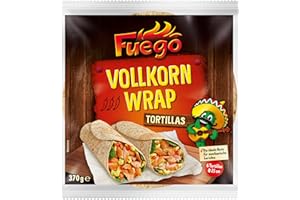 Fuego - Vollkorn Tortilla-Wraps , 6 Wraps à 25 cm Durchmeser , Perfekte Basis für mexikanische Gerichte , 1 x 370 g